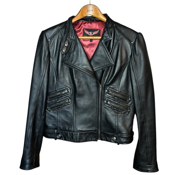 Street Legal Ladies Black Leather Jacket Large Black Leather Moto Jacket - Picture 1 of 13